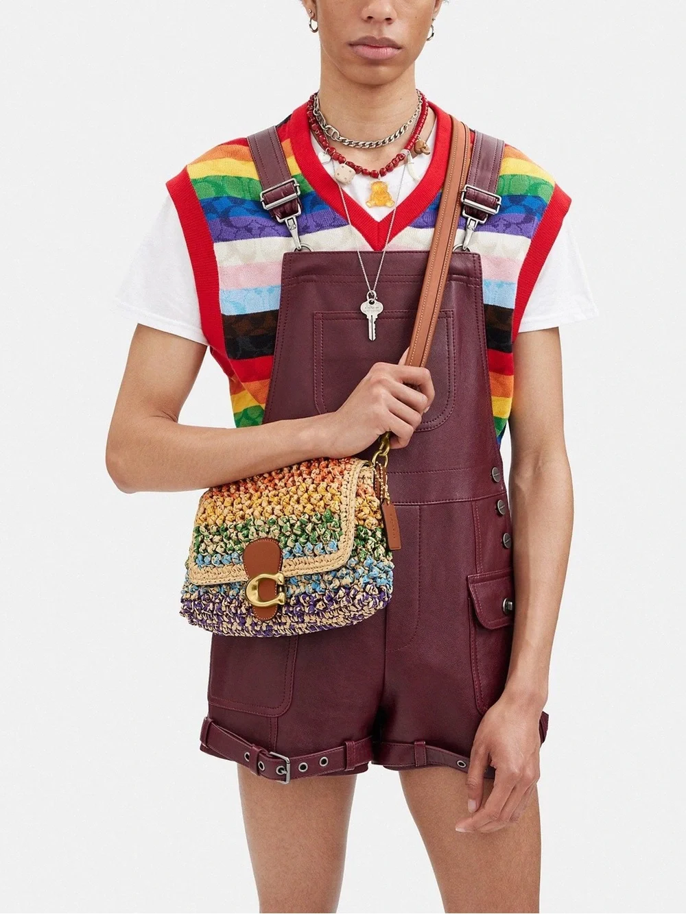 NWOT Coach Soft Tabby Shoulder Crossbody Bag Rainbow Woven Straw & Leather CJ640 - Picture 15 of 16